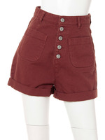 ハイウエストデニムショートパンツ/ブラウン系