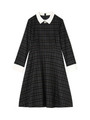 ブラックチェック柄バイカラーワンピース/ブラック(219)