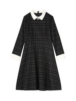 ブラックチェック柄バイカラーワンピース/ブラック(219)