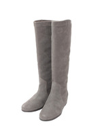 ベロアレザーインヒールブーツ/ライトグレー(011)