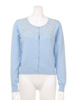 リボンフラワービジューカーディガン/ブルー