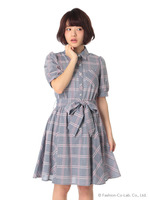 リボンベルト付シャツワンピース/ウスブルー