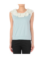 異素材使いノースリーブカットソー/ブルー系(091)