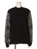 FLEECE MIX CREW NECK TOP/BLACK