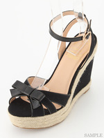 【Funny show】リボンウエッジサンダル/ブラックコンビ