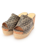 ジュート編み文様ウエッジミュール/黒系(019)