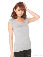 ハートシェイプネックTシャツ/カーキ