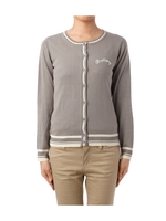 ラインクルーネックニットカーディガン/レッド系(060)