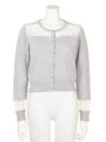 レース切り替えニットカーディガン/モクグレー