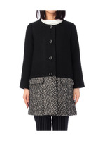 異素材切り替えノーカラーコート/ブラック(519)