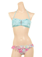 【nuckle market】無地ブラ＆フラワープリントパンツ アクセ付バンドゥ/ホワイト