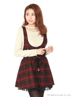 チェック柄コンビネゾン/レッド