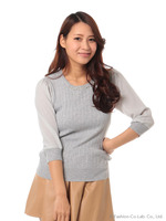 12G地柄ニット7分P/O/グレー