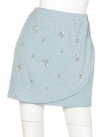 ビジュー付ミニ裏毛スカート/ブルー