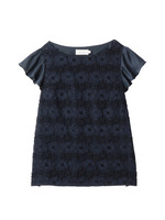 フラワーレース切り替えブラウス/ネイビー(093)