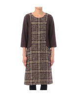 グレンチェック切り替え七分袖ワンピース/ダークブラウン(243)