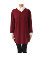 シャツレイヤードニットワンピース/ワインレッド(063)