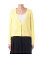 編み地切り替えニットカーディガン/レモンイエロー(031)