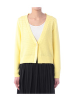 編み地切り替えニットカーディガン/レモンイエロー(031)