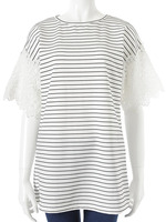 【ECURY】袖フラワーレースボーダーチュニック/ホワイト