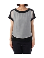 シフォン切り替えシアーボーダーブラウス/ホワイト(304)