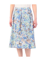 タック入りフラワー柄スカート/ブルー(192)