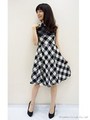 ノースリーブブロックチェックワンピース/グレー