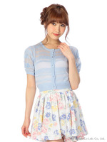 【LIZ LISA】袖フラワーモチーフつきボーダーカーデ/ブルー