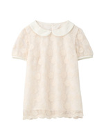 ラウンドカラーシースルーレースブラウス/ナチュラル(050)