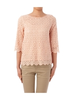 レース×ジョーゼット七分袖ブラウス/ピンク系(070)