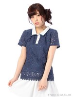 【Tralala】レースポロシャツ/ブルー