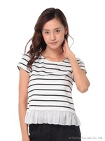 すそシフォンボーダーカットソー/グレー系