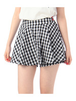 チェック&デニムフレアスカート/ライトブルー(091)