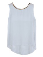 バックプリーツチェーンネックシフォントップ/ホワイト