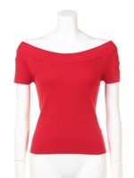 シンプルオフショルニット/レッド