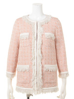 ツイードロングジャケット/ピンク