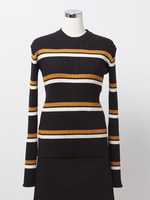 マルチボーダーリブニットプルオーバー/ブラック