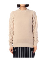 レース袖切り替えニット/サックス(090)