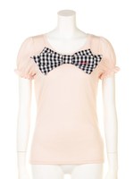 ギンガムリボンTシャツ/ピンク