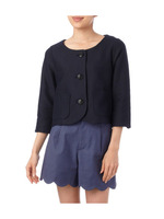 ノーカラー八分袖ショートジャケット/ライトベージュ(051)