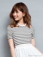 ボーダーオフショルトップス/オフホワイト