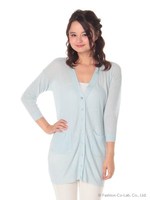 ロング畦ニットカーディガン/サックス