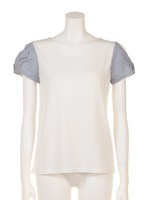 袖シフォン切り替えカットソー/ホワイト