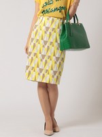ジオメトリック柄ハイウエストタイトスカート/イエロー