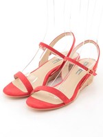 ジュートウェッジミドルヒールサンダル/RED