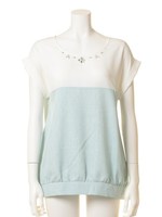 ビジュー配色切替ゆるトップス/ベージュ