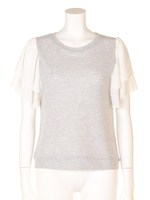 ワッフルWフレア袖プル/ネイビー