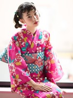 京都きもの町オリジナル綿浴衣「夏色美人」No.1ピンク 唐花/ピンク