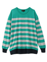 [L]配色ボーダーハイゲージニット/グリーン(322)