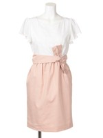 コットンレースドッキングアレンジリボンワンピース/ピンク